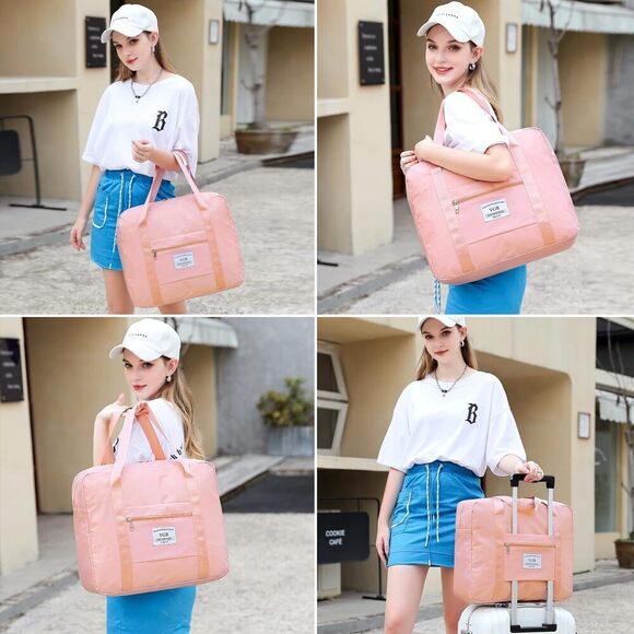 New YGR Travel Duffel Bag,  Sports Tote Gym Bag, Carry Luggage Shoulder Bag Pink - Picture 7 of 8